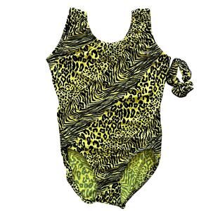 NWT Garland Activewear Animal Print Leotard Scrunchie Set AL